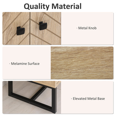 HOMCOM MDF 2-Tier Storage Cabinet Steel Frame Handles Tabletop Unique Home Style Organiser, 80H x 80L x 29.5Wcm-Oak 