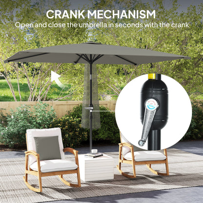 Outsunny 3x2m Patio Parasol Garden Umbrellas Canopy with Aluminium Tilt Crank Rectangular Sun Shade Steel, Light Grey 