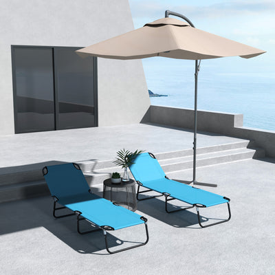 Outsunny Foldable Sun Lounger Set of 2 with 5-Position Adjustable Backrest, Outdoor Portable Recliner Chaise Lounge Chair with Breathable Mesh Fabric, Sky Blue 