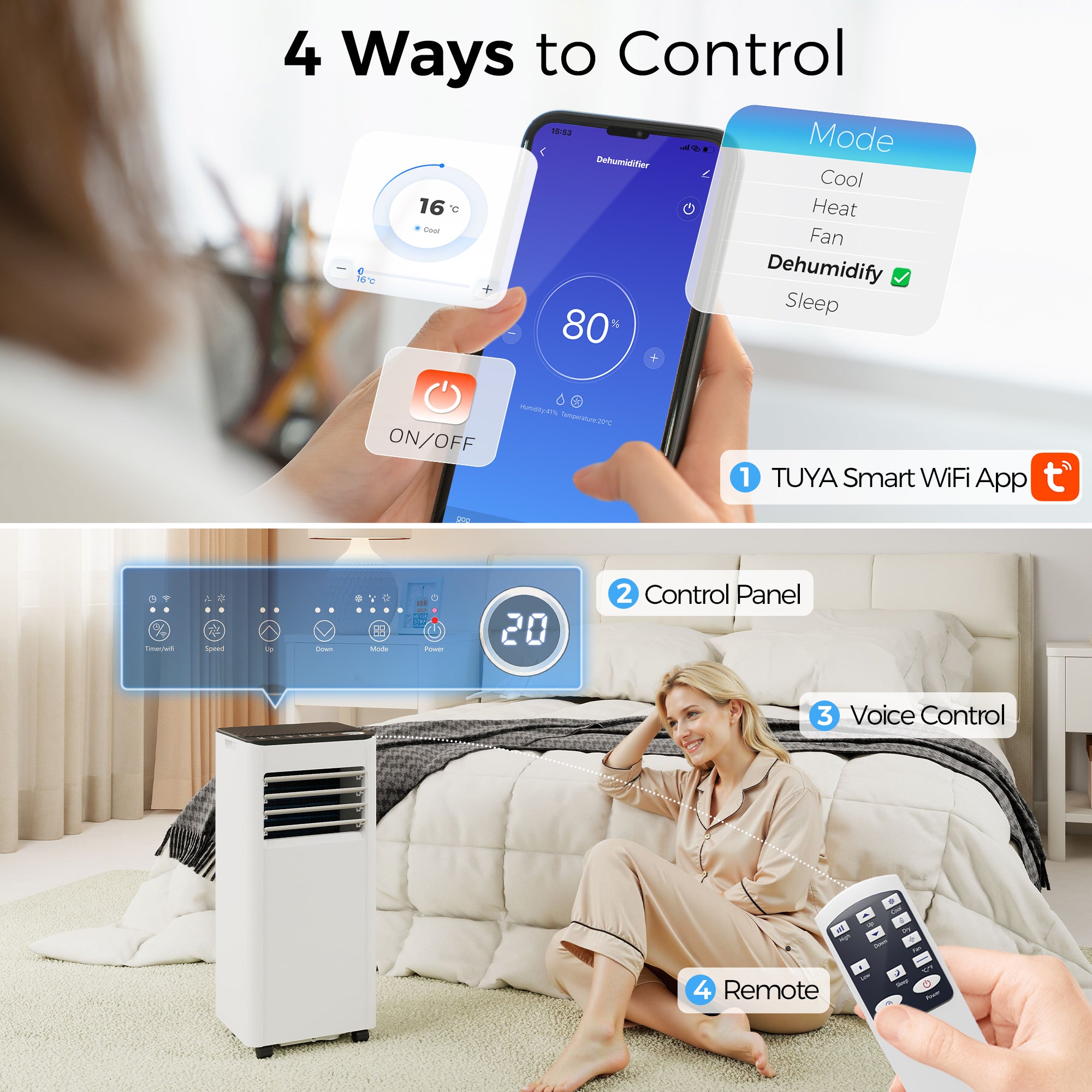 HOMCOM Portable Air Conditioner 5000 BTU, 4-in-1 AC Unit with Cool, Dehumidifier, Fan, Sleep Mode, WiFi Voice Remote Control 