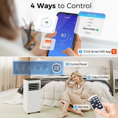 HOMCOM Portable Air Conditioner 5000 BTU, 4-in-1 AC Unit with Cool, Dehumidifier, Fan, Sleep Mode, WiFi Voice Remote Control 