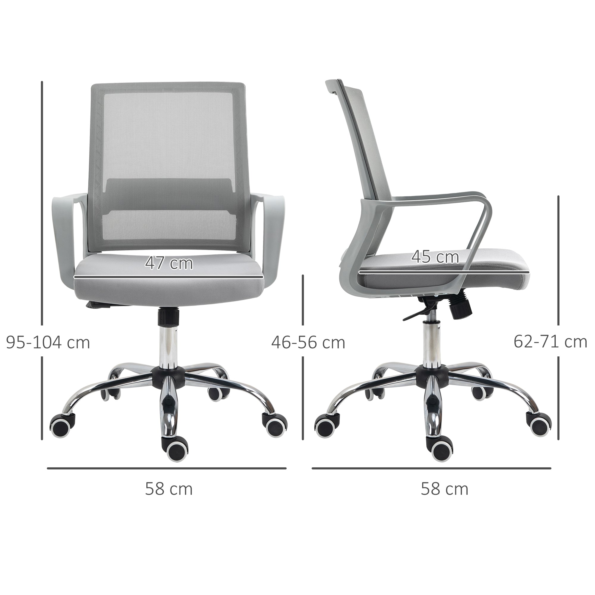 Vinsetto Ergonomic Desk Chair Mesh Office Chair with Adjustable Height Armrest and 360\'c2\'b0 Swivel Castor Wheels Grey