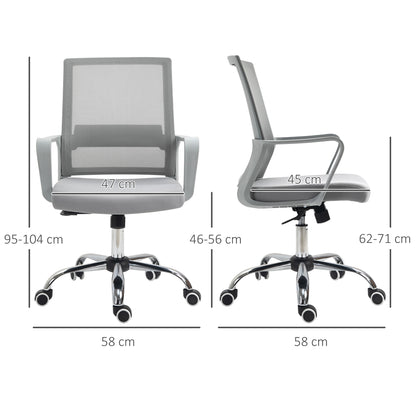 Vinsetto Ergonomic Desk Chair Mesh Office Chair with Adjustable Height Armrest and 360\'c2\'b0 Swivel Castor Wheels Grey