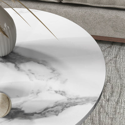 HOMCOM Set of Two Marble-Effect Coffee Tables - White/Gold-Tone 