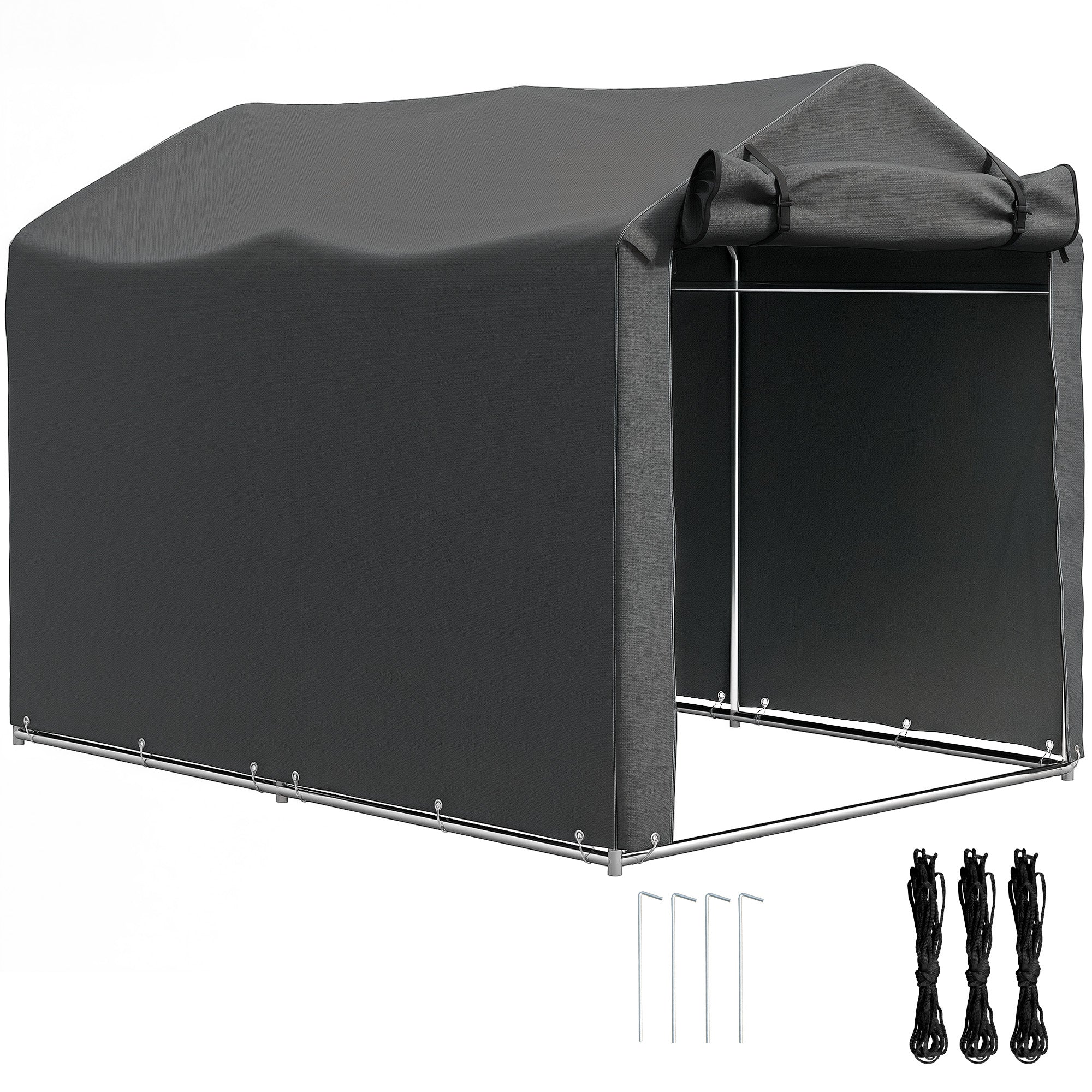 Outsunny 2.2 x 1.6 m Garden Storage Tent, Waterproof Anti-UV Bike Tent with Roll-up Zipper Door, Galvanised Outdoor Storage Shelter Carport for Bike, Motorbike, Garden Tools, Dark Grey 