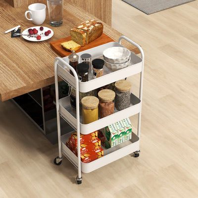HOMCOM Three-Tier Steel Storage Trolley - White 
