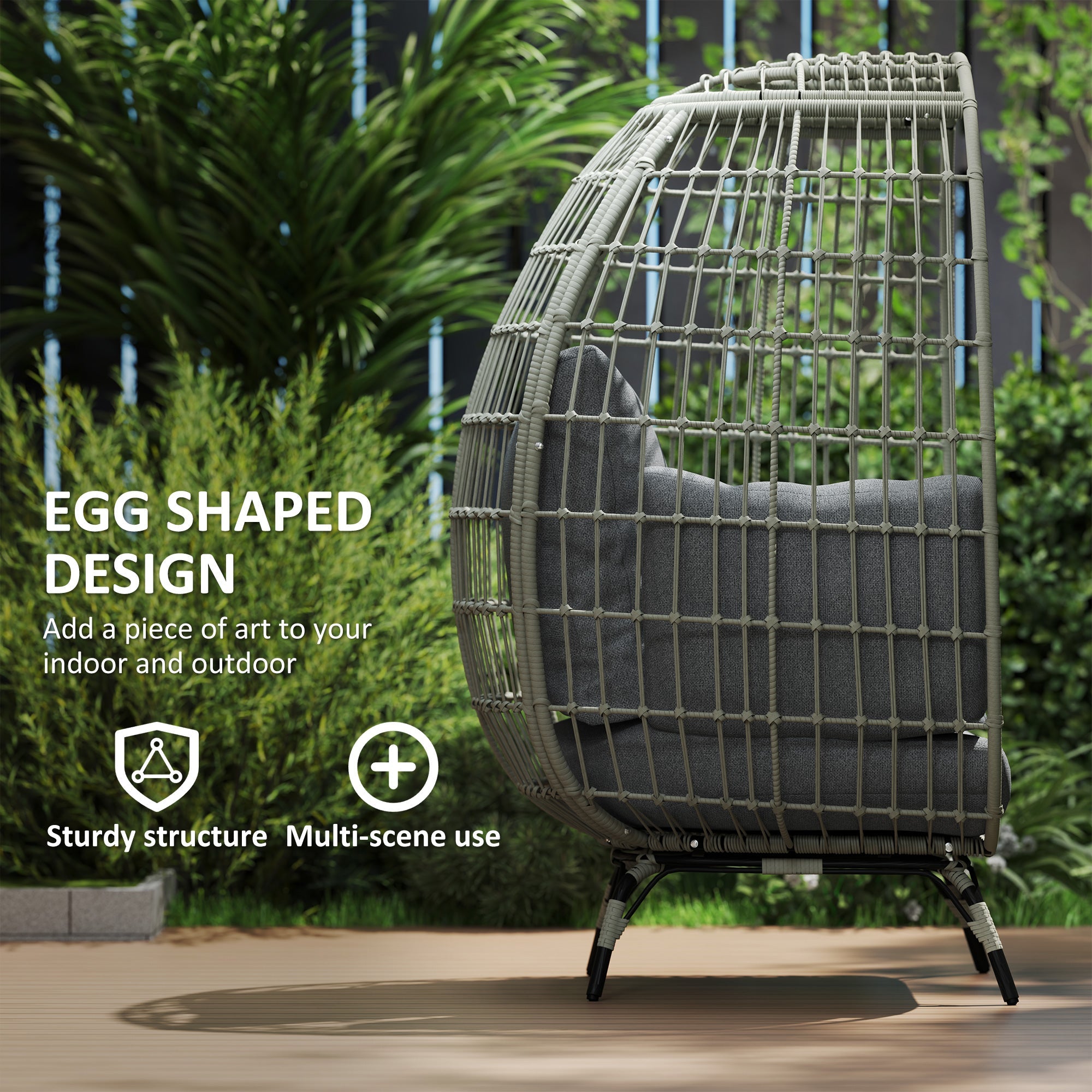 Outsunny Rattan Egg Chair with Cushions and Pillows, Charcoal Grey 