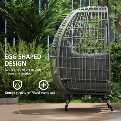 Outsunny Rattan Egg Chair with Cushions and Pillows, Charcoal Grey 