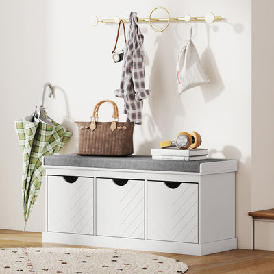 HOMCOM 3-Drawer Padded Shoe Bench with Breathable & Washable Linen-look Cover, White 