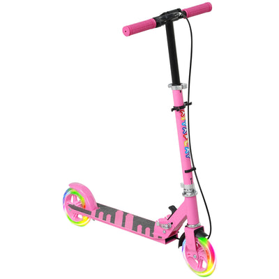 AIYAPLAY Scooter for Kids Ages 3-8 with Adjustable Handle, 2 Light up Wheels, Handbrake & Rear Brake for Girls and Boys, Pink 