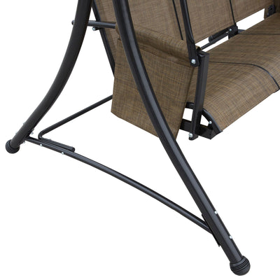 Outsunny 3 Seater Garden Swing Seat Outdoor Swing Chair with High Back Design, Steel Frame, Side Pouches, Adjustable Canopy, Brown 