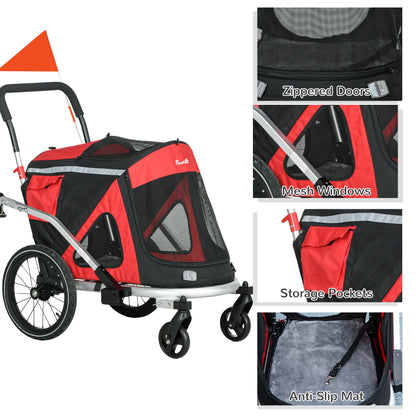 PawHut 2 in 1 Aluminium Foldable Dog Bike Trailer, Pet Stroller, for Medium Dogs - Red 