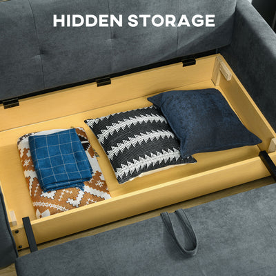 HOMCOM 2 Seater Sofa Bed, Convertible Bed Settee, Modern Fabric Loveseat Sofa Couch with 2 Cushions, Hidden Storage for Living Room, Guest Room, Dark Grey 