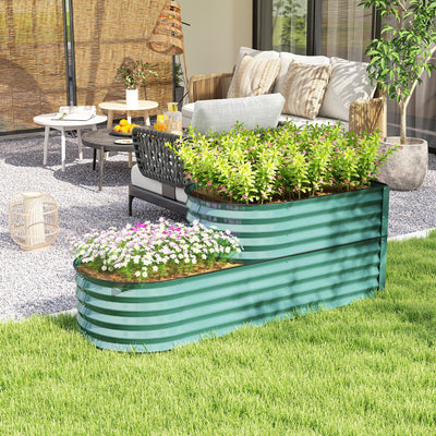Outsunny Two-Tier Galvanised Steel Garden Planter - Dark Green 