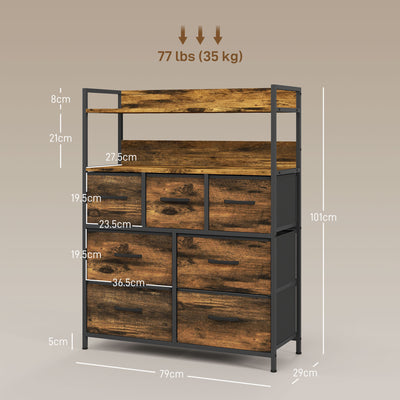 HOMCOM Rustic Chest of Seven Fabric Drawers - Rustic Brown 