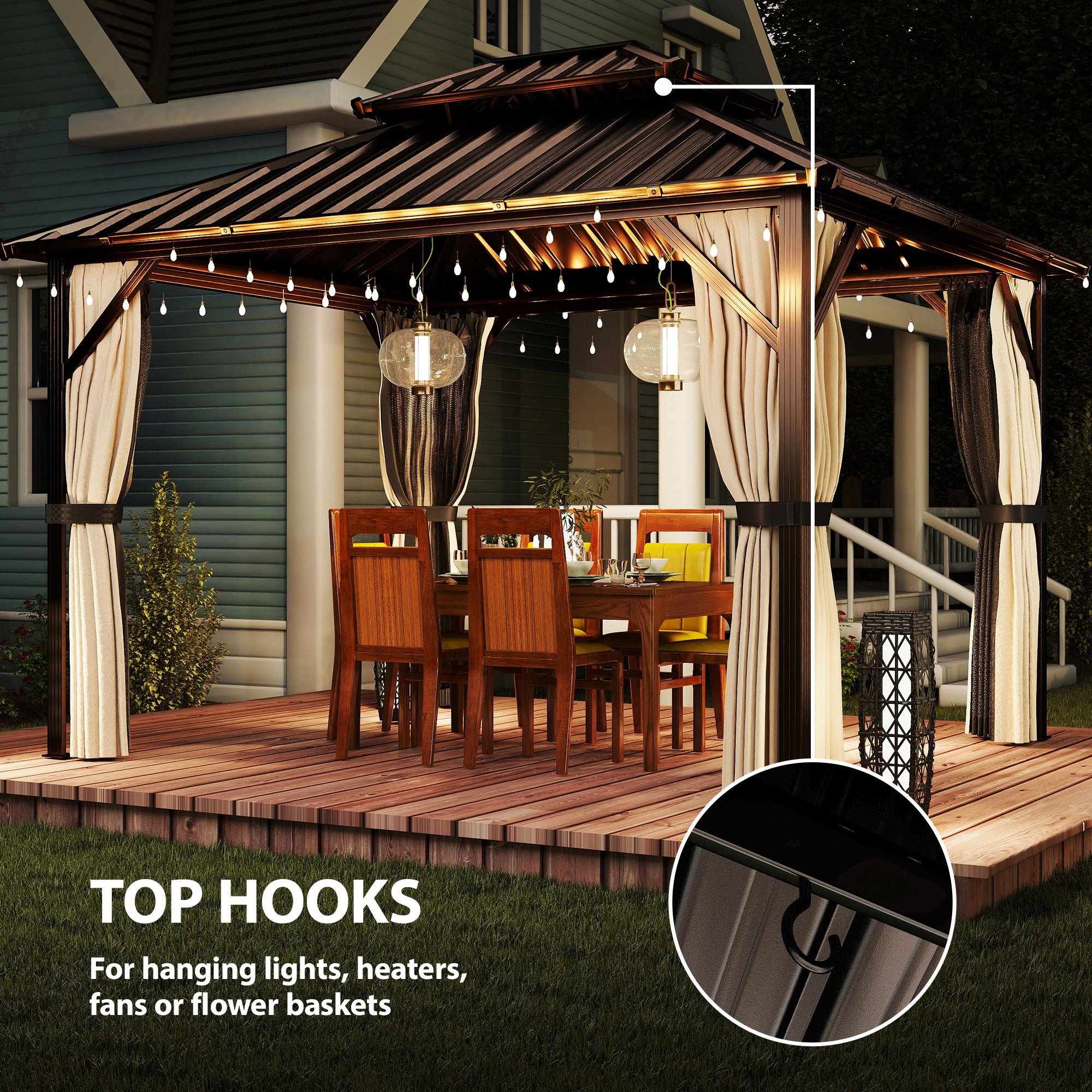 Outsunny 3x3.6 m Hardtop Gazebo Canopy with UPF50+ Double Galvanised Steel Roof, Aluminium Garden Gazebo Permanent Pavilion, Brown 