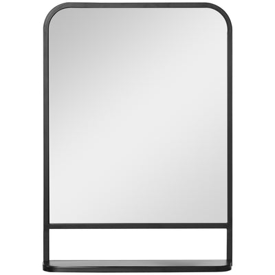 HOMCOM Modern Square Wall Mirror with Storage Shelf, 70 x 50 cm Mirrors for Living Room, Bedroom, Black 