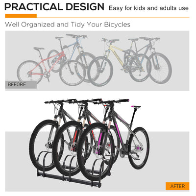 HOMCOM Bike Stand Parking Rack Floor or Wall Mount Bicycle Cycle Storage Locking Stand (3 Racks, Black) 