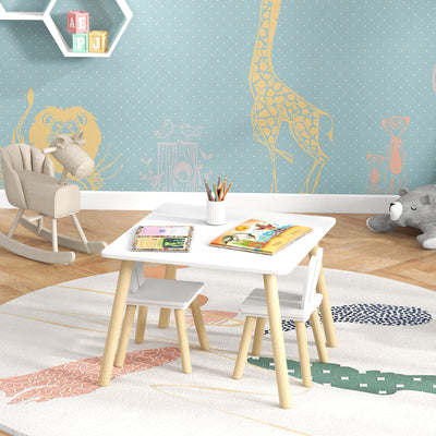 AIYAPLAY 3 Pcs Toddler Table and Chair Set, Kids Desk and 2 Chairs Set w/ Bunny Ear Backrest, for Nursery, Playroom 