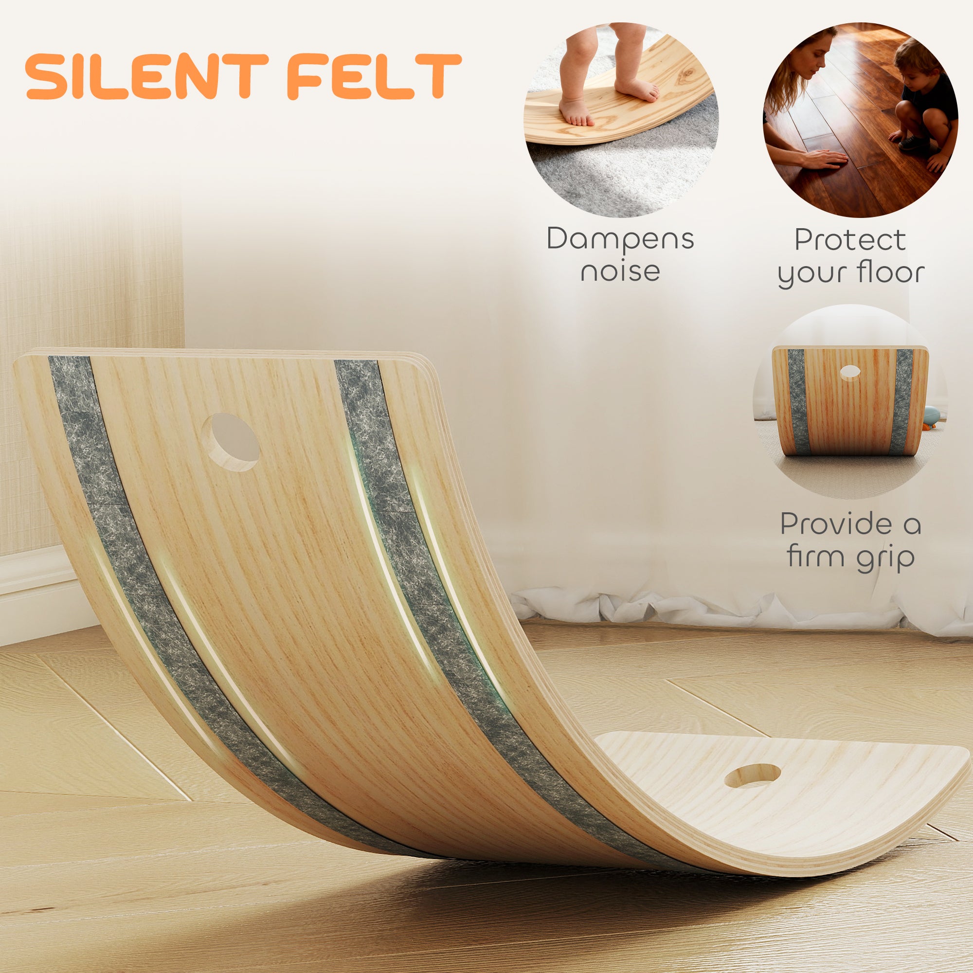 AIYAPLAY Kids Wooden Balance Board with Rope, Wooden Wobble Board with Felt for Sensory Play, for Toddler 3-6 Years Old 