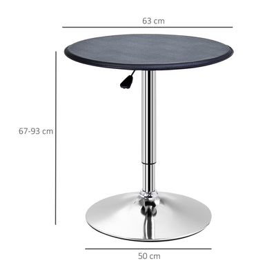 HOMCOM Adjustable Round Bistro Bar Table with PVC Leather Top Steel Base Home Kitchen Dining Desk  Black 