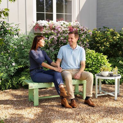 Outsunny Wooden Garden Bench, Backless Outdoor Loveseat with Slatted Seat, Light Green 