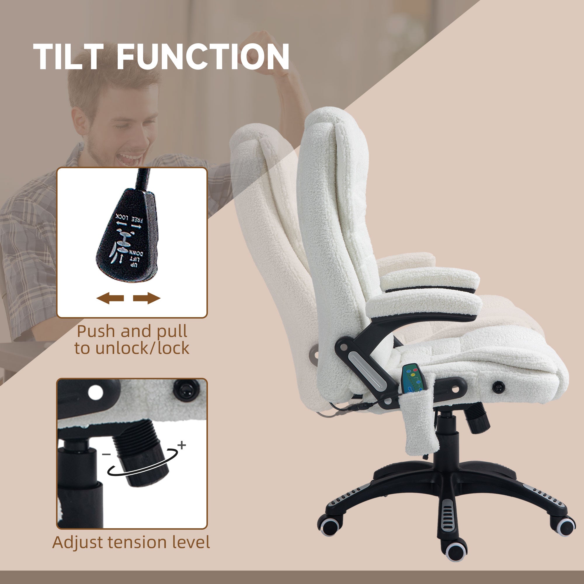 Vinsetto Boucle Six-Point Massage Office Chair - White 