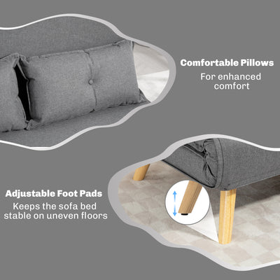 HOMCOM Two-Seater Linen-Look Sofa Bed - Grey 