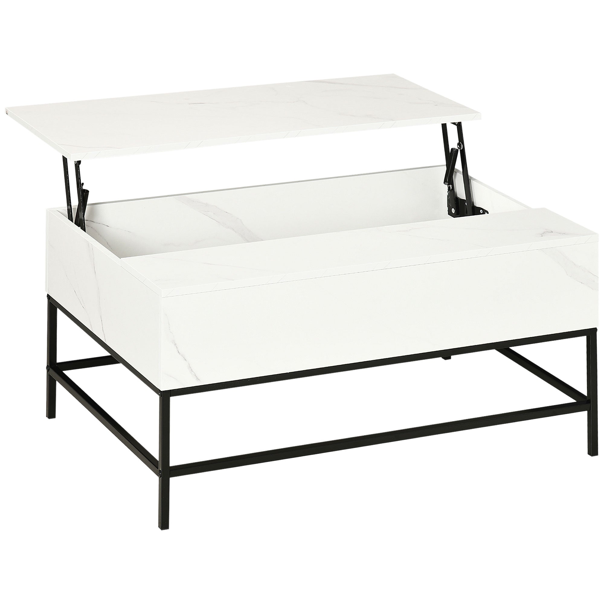 HOMCOM Modern Lifting Coffee Table with Hidden Compartment, Storage Coffee Table for Living Room, Faux Marble White 