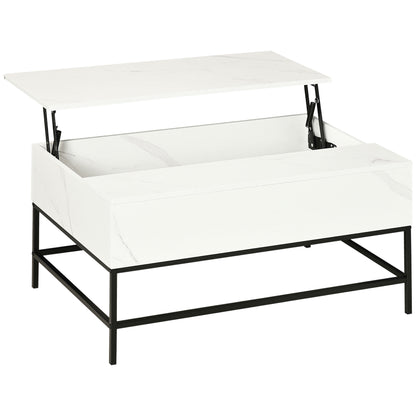 HOMCOM Modern Lifting Coffee Table with Hidden Compartment, Storage Coffee Table for Living Room, Faux Marble White 