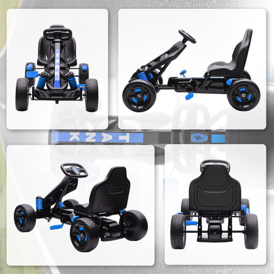 AIYAPLAY Pedal Go Kart for Kids Aged 3-6 Years, with Freewheel System, Brake, EVA Anti-Slip Wheels, Blue 