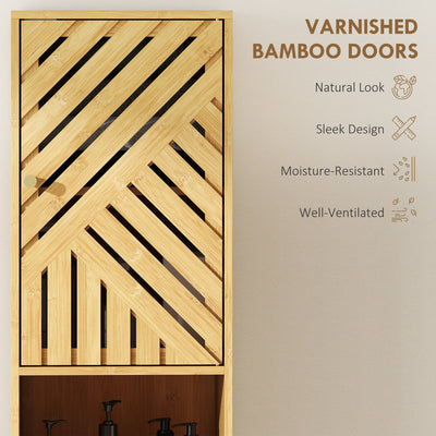 HOMCOM Multi-Storage Bamboo Door Bathroom Cabinet - Natural Finish 