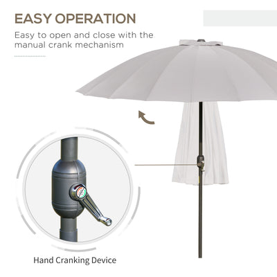 Outsunny 2.5m Tilting Parasol, with Pleated Canopy - Light Grey 