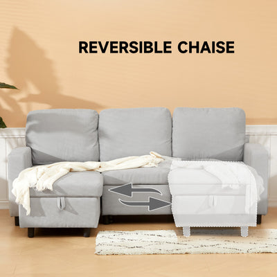 HOMCOM L Sofa Bed, with Storage - Light Grey 