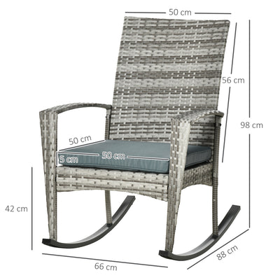 Outsunny Outdoor PE Rattan Rocking Chair Set of 2, Garden Rocking Chair Set with Armrest and Cushion, Light Grey 
