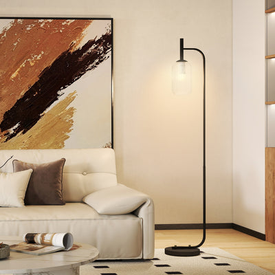 HOMCOM Floor Lamp for Living Room with Glass Lampshade, Modern Standing Lamp with Foot Switch for Bedroom, Bulb not Included, Black 