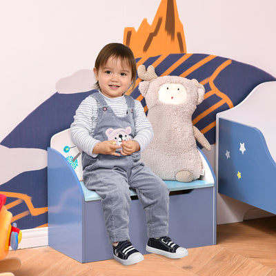 HOMCOM Kids Wooden Toy Box Children Storage Chest Bench Organiser Safety Hinge Bedroom Playroom Furniture Blue 