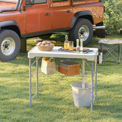 Outsunny Folding Fish Cleaning Table with Sinks, Portable Camping Sink Table with Faucet, Drainage Hose 