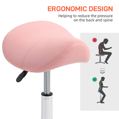 HOMCOM Saddle Stool, Height Adjustable Salon Chair for Massage Spa, Faux Leather, Pink 