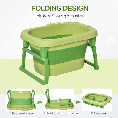 HOMCOM Foldable Baby Bathtub, with Stool - Green 