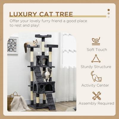 PawHut Cat Tree Scratching House, Activity Play Centre 