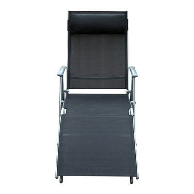 Outsunny Sun Lounger Steel Frame Outdoor Folding Chaise Texteline Lounge Chair Recliner with Headrest & 7 Levels Adjustable Backrest, Black 