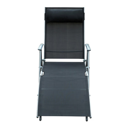 Outsunny Sun Lounger Steel Frame Outdoor Folding Chaise Texteline Lounge Chair Recliner with Headrest & 7 Levels Adjustable Backrest, Black 