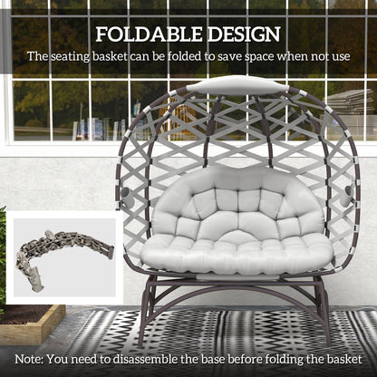 Outsunny 2 Seater Egg Chair Outdoor, Folding Weave Garden Furniture Chair with Cushion, Cup Pockets - Light Grey 