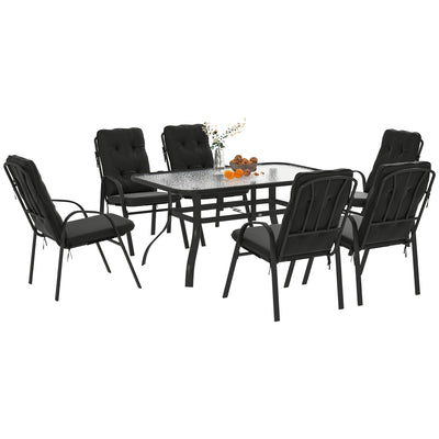 Outsunny Seven-Piece Garden Dining Set with Cushions - Black 
