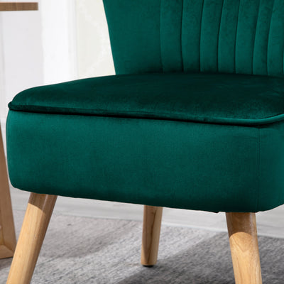 HOMCOM Velvet Accent Chair Occasional Tub Seat Padding Curved Back with Wood Frame Legs Home Furniture Set of 2 Green 