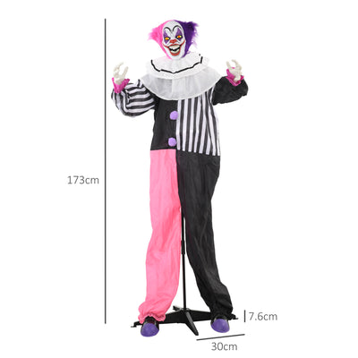 HOMCOM 5'6" Scary Laughing Clown Halloween Animatronic, with Glowing Eyes 