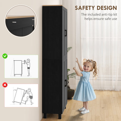 HOMCOM Freestanding Kitchen Cupboard, 4-Door Storage Cabinet with Adjustable Shelves, Modern Kitchen Pantry for Dining Room, 170cm, Black 