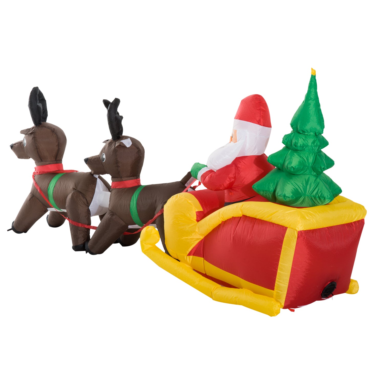 HOMCOM Large Self-inflating Inflatable Xmas Santa Claus Sledge Sleigh w/Reindeer LED Outdoor Blow Up Christmas Decoration 