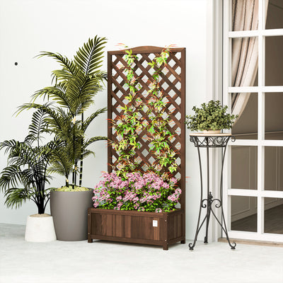 Outsunny 53L Garden Wooden Planter Box with Trellis Free Standing Flower Raised Bed with Lattice for Climbing Plants, 76cm x 36cm x 170cm, Dark Brown 